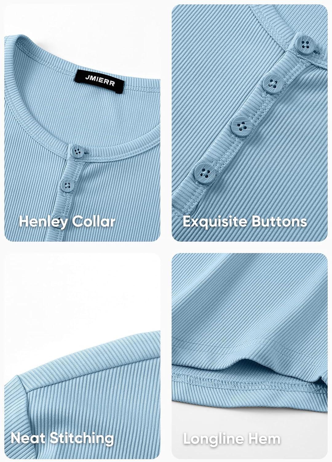 imageJMIERR Mens 2025 Fall Fashion Casual Henley Shirt Long Sleeve Slim Fitted Shirts Curved Hem for Athletic Gym WorkoutD Blue 2