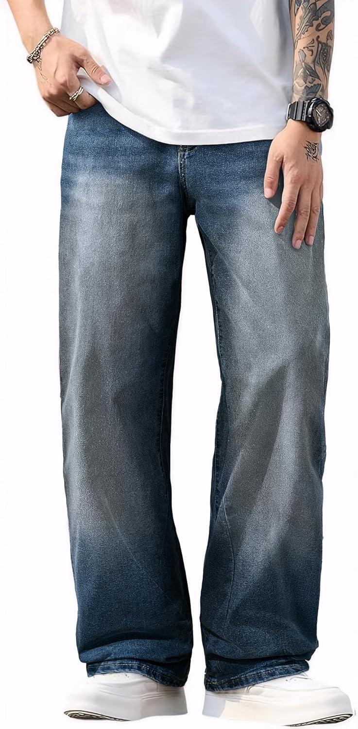 imageJMIERR Mens Baggy Jeans Wide Leg Skater Hip Hop Denim Pants Y2K Vintage Loose Fit StreetwearBlue