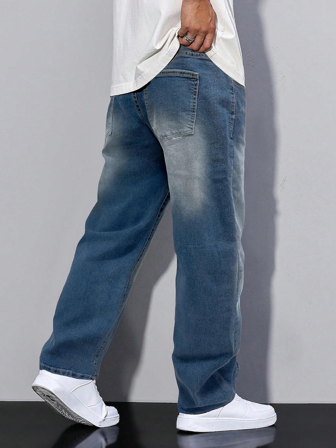 imageJMIERR Mens Baggy Jeans Wide Leg Skater Hip Hop Denim Pants Y2K Vintage Loose Fit StreetwearBlue