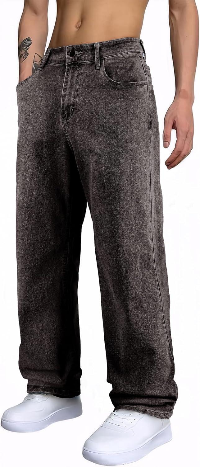 imageJMIERR Mens Baggy Jeans Wide Leg Skater Hip Hop Denim Pants Y2K Vintage Loose Fit StreetwearDark Grey
