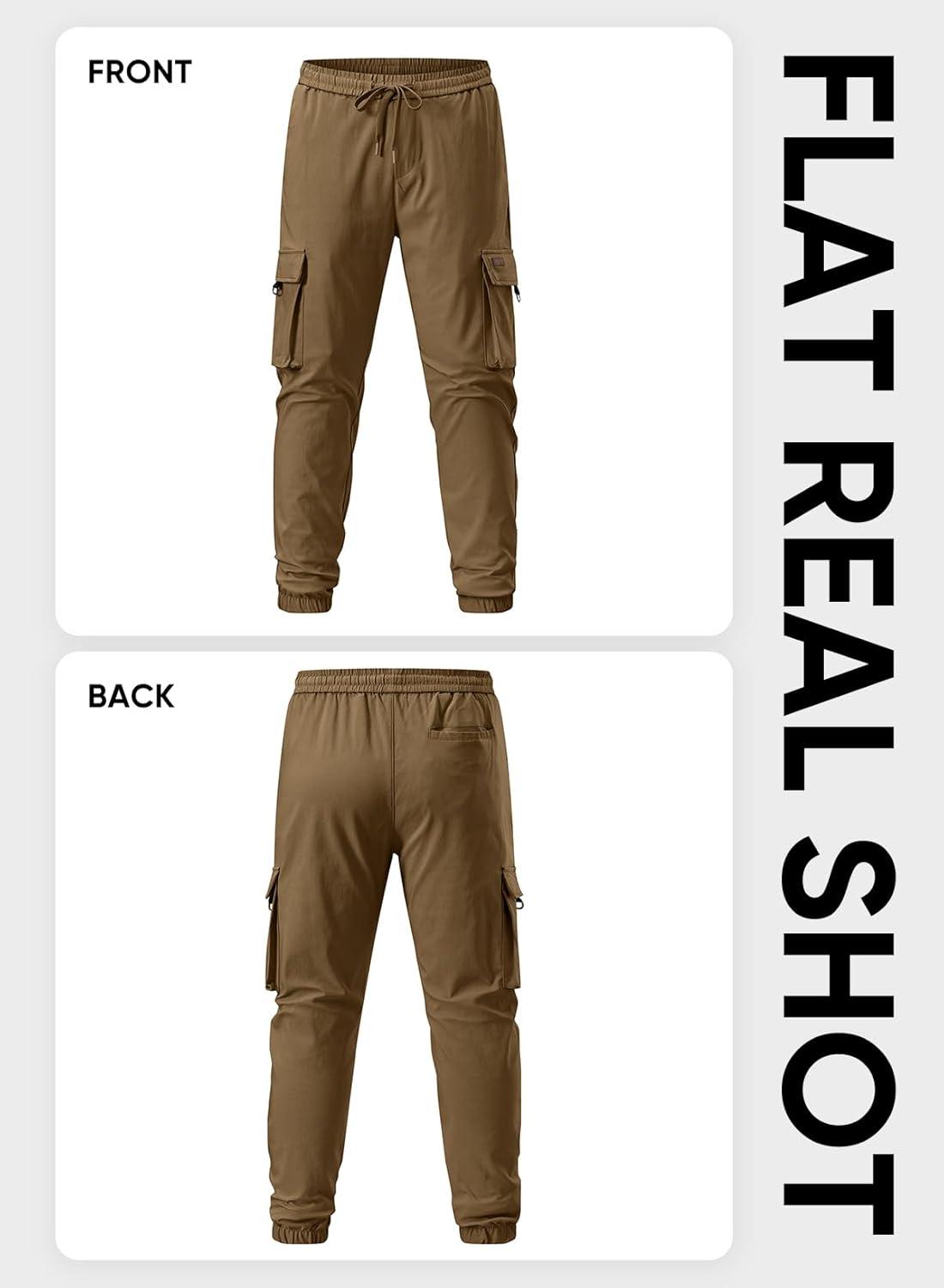 imageJMIERR Mens Cargo Pants Casual Lightweight Elastic Waist Drawstring Tapered Pant with PocketsBreen