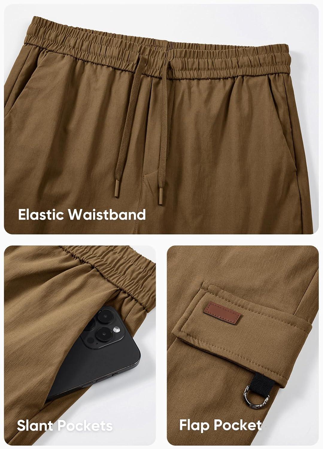 imageJMIERR Mens Cargo Pants Casual Lightweight Elastic Waist Drawstring Tapered Pant with PocketsBreen