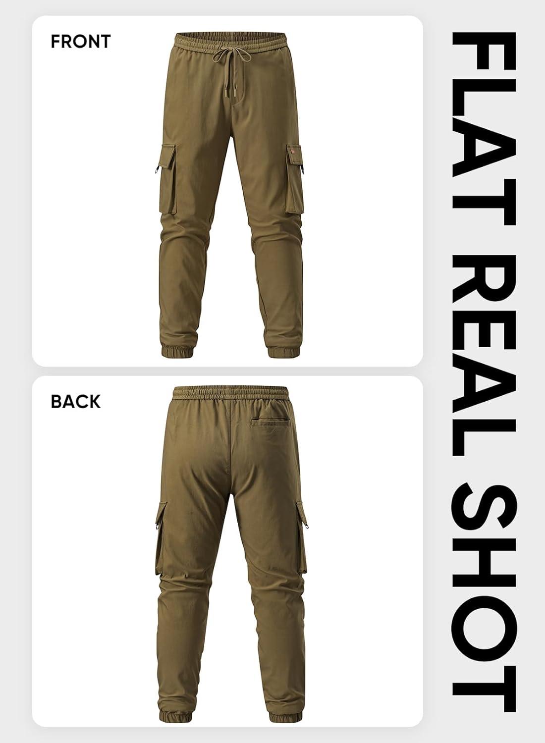 imageJMIERR Mens Cargo Pants Casual Lightweight Elastic Waist Drawstring Tapered Pant with PocketsBrown