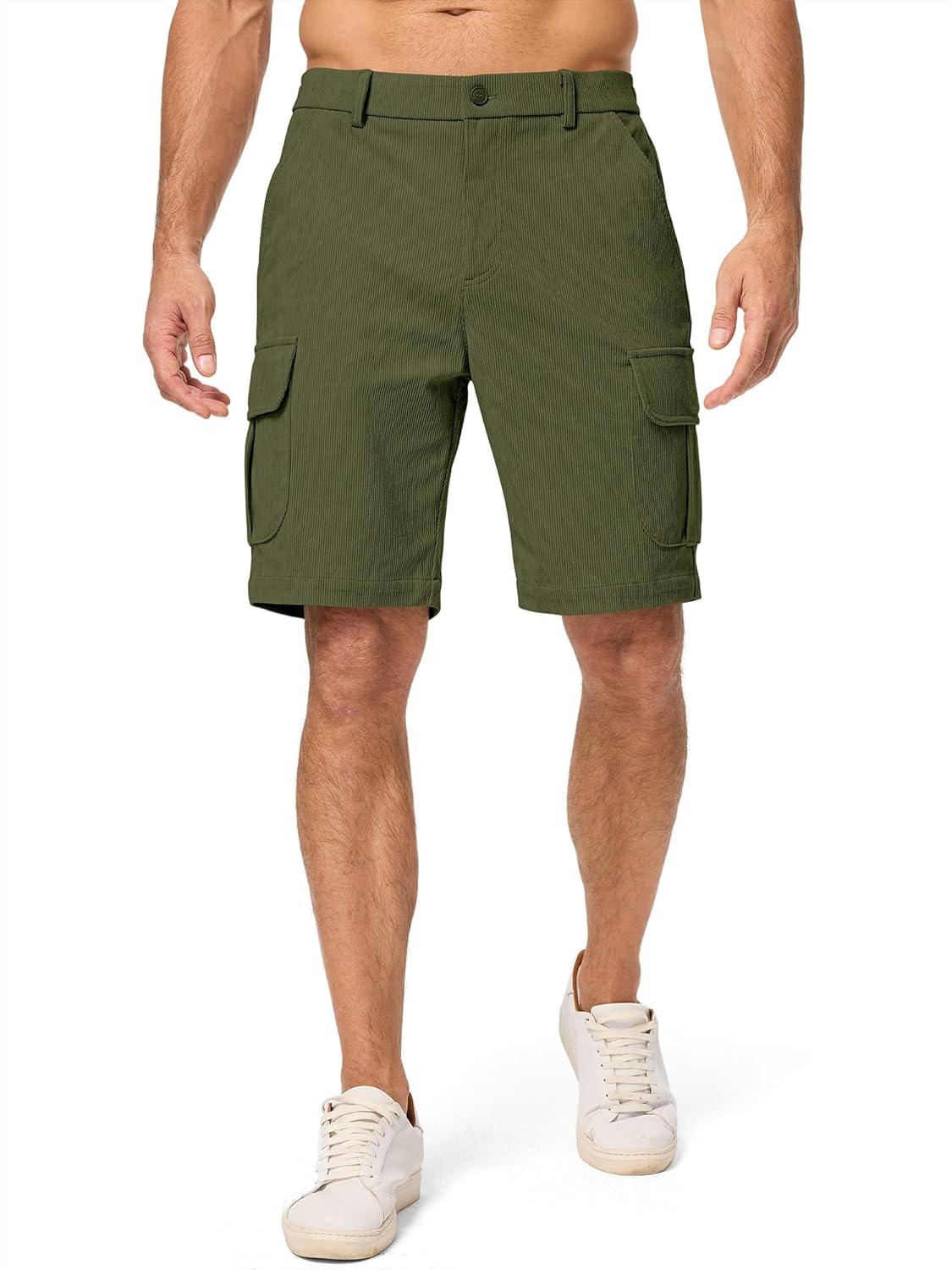 imageJMIERR Mens Cargo Shorts Corduroy Casual Elastic Waist Lightweight Outdoor Hiking Work ShortJungle Green