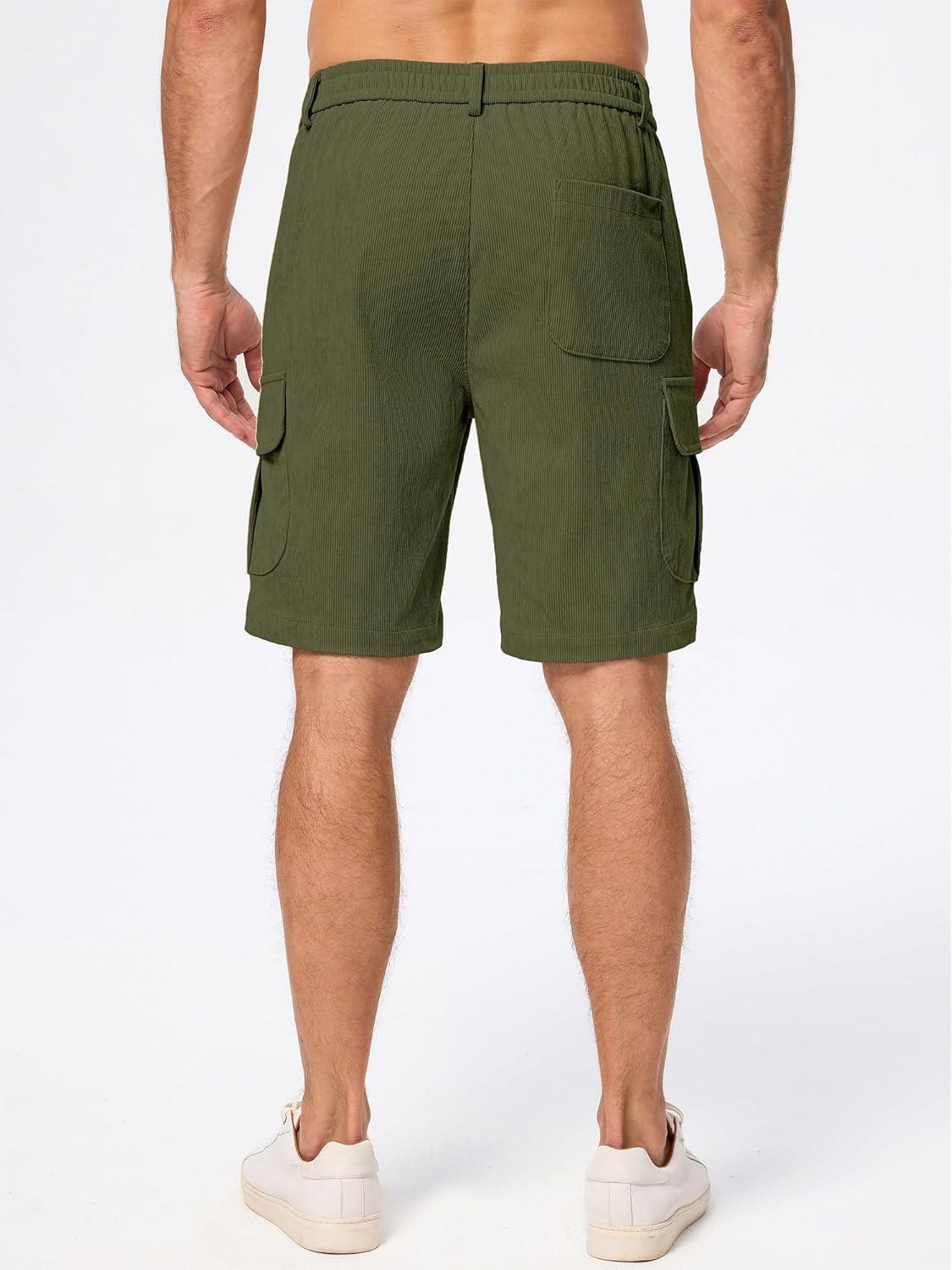 imageJMIERR Mens Cargo Shorts Corduroy Casual Elastic Waist Lightweight Outdoor Hiking Work ShortJungle Green