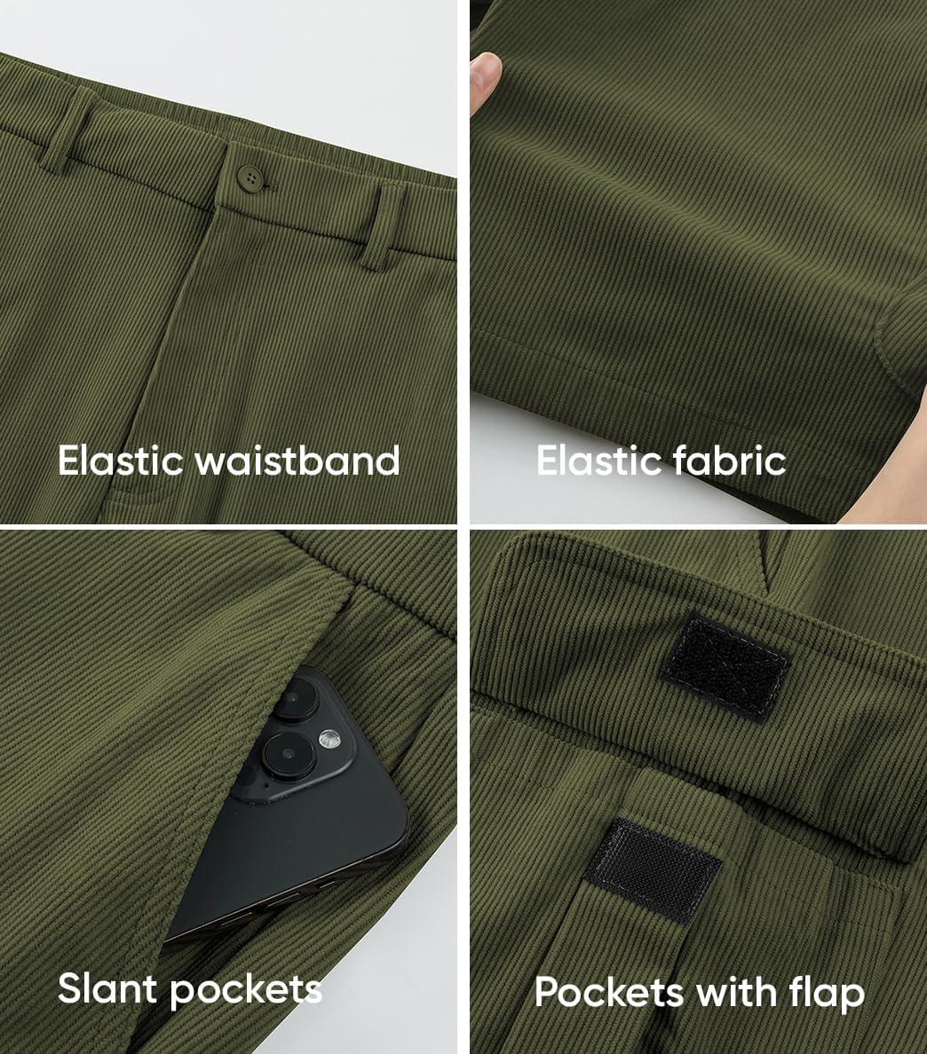 imageJMIERR Mens Cargo Shorts Corduroy Casual Elastic Waist Lightweight Outdoor Hiking Work ShortJungle Green
