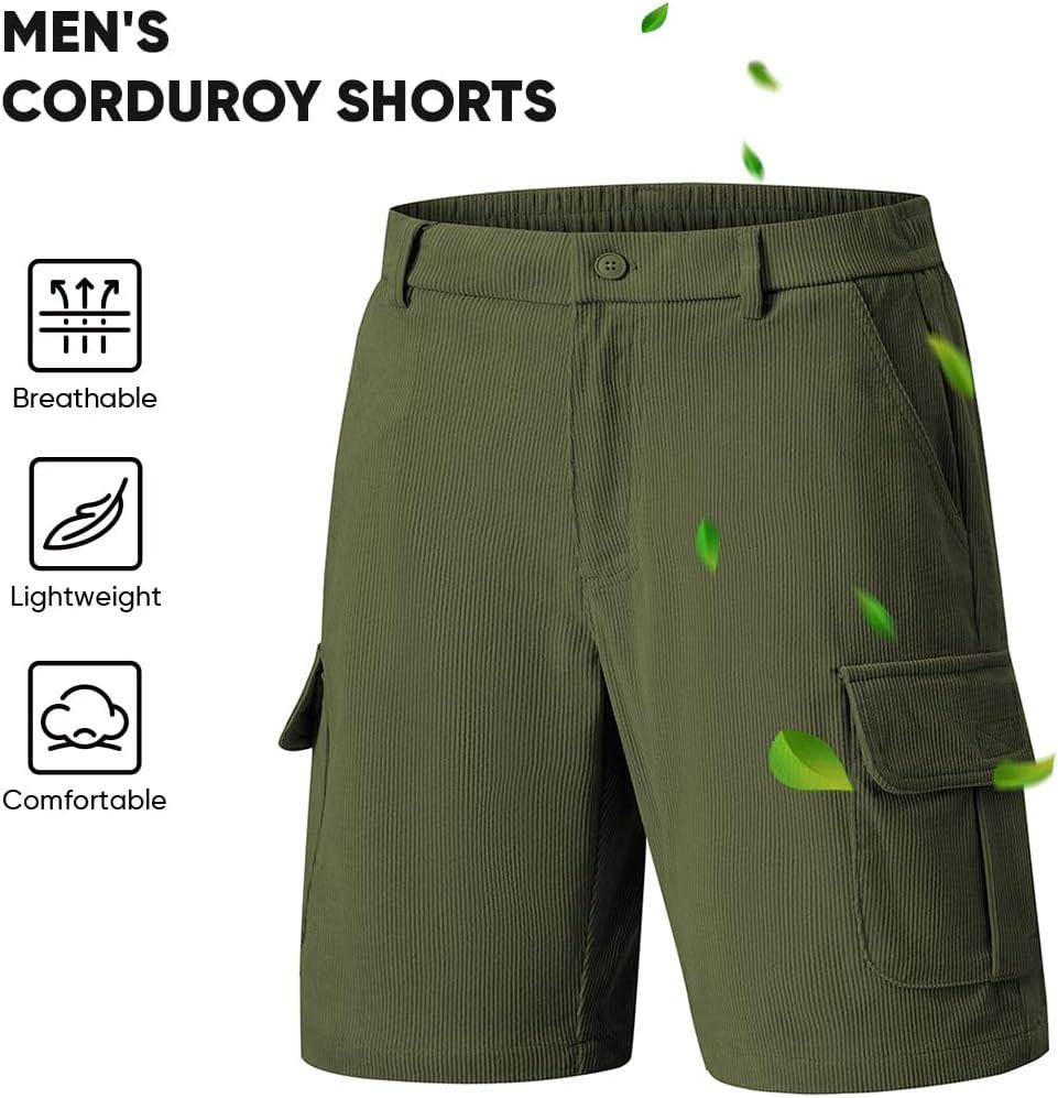 imageJMIERR Mens Cargo Shorts Corduroy Casual Elastic Waist Lightweight Outdoor Hiking Work ShortJungle Green