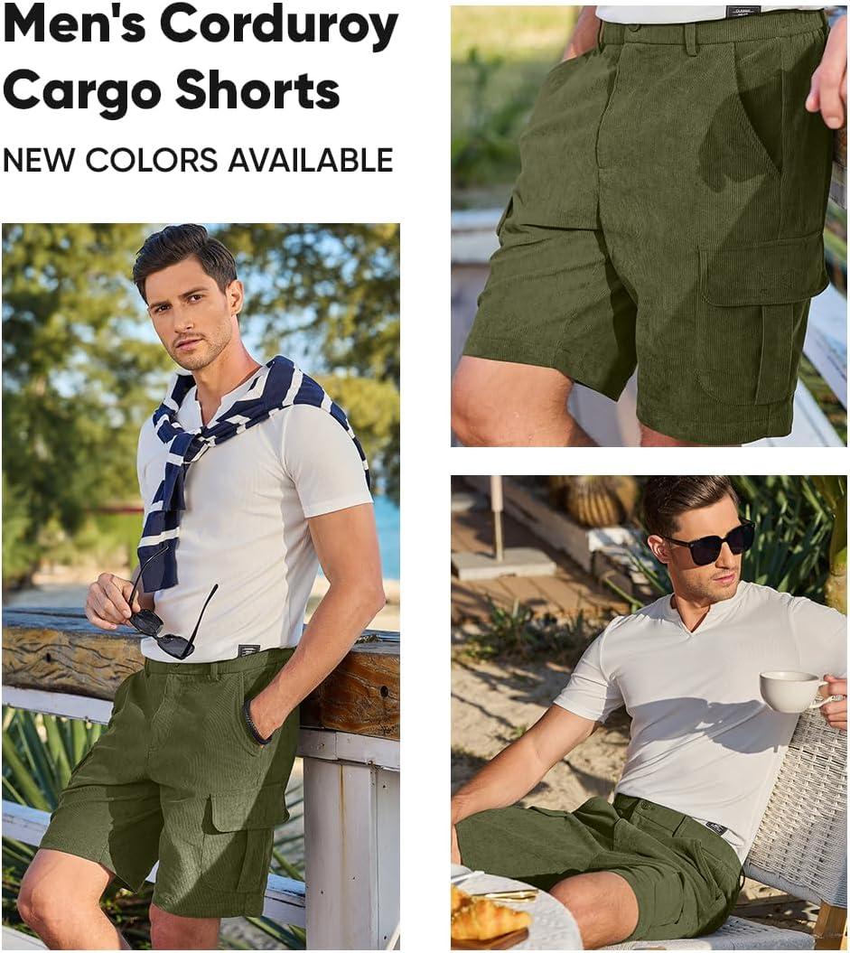 imageJMIERR Mens Cargo Shorts Corduroy Casual Elastic Waist Lightweight Outdoor Hiking Work ShortJungle Green