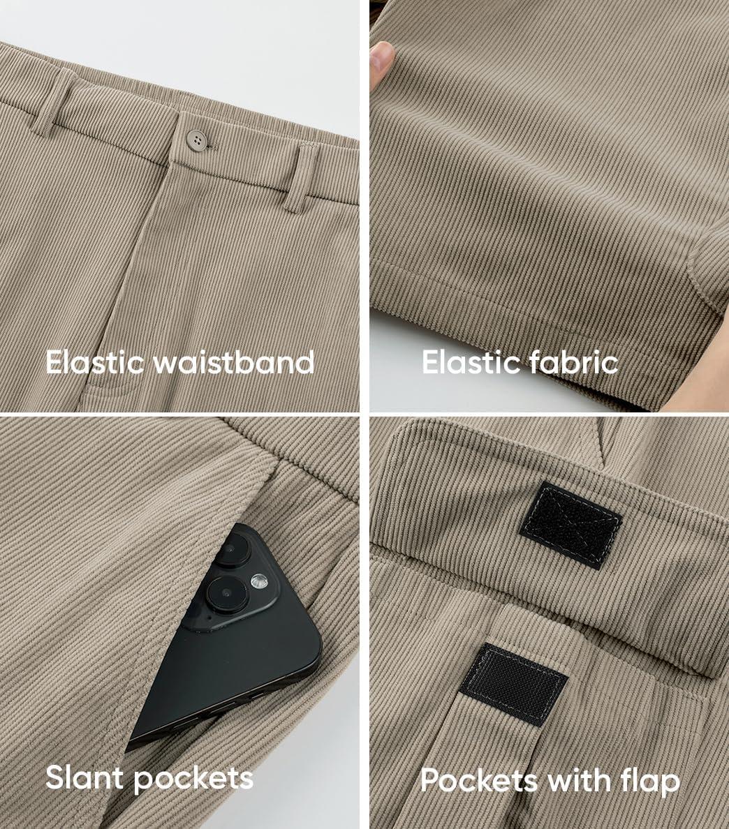 imageJMIERR Mens Cargo Shorts Corduroy Casual Elastic Waist Lightweight Outdoor Hiking Work ShortKhaki