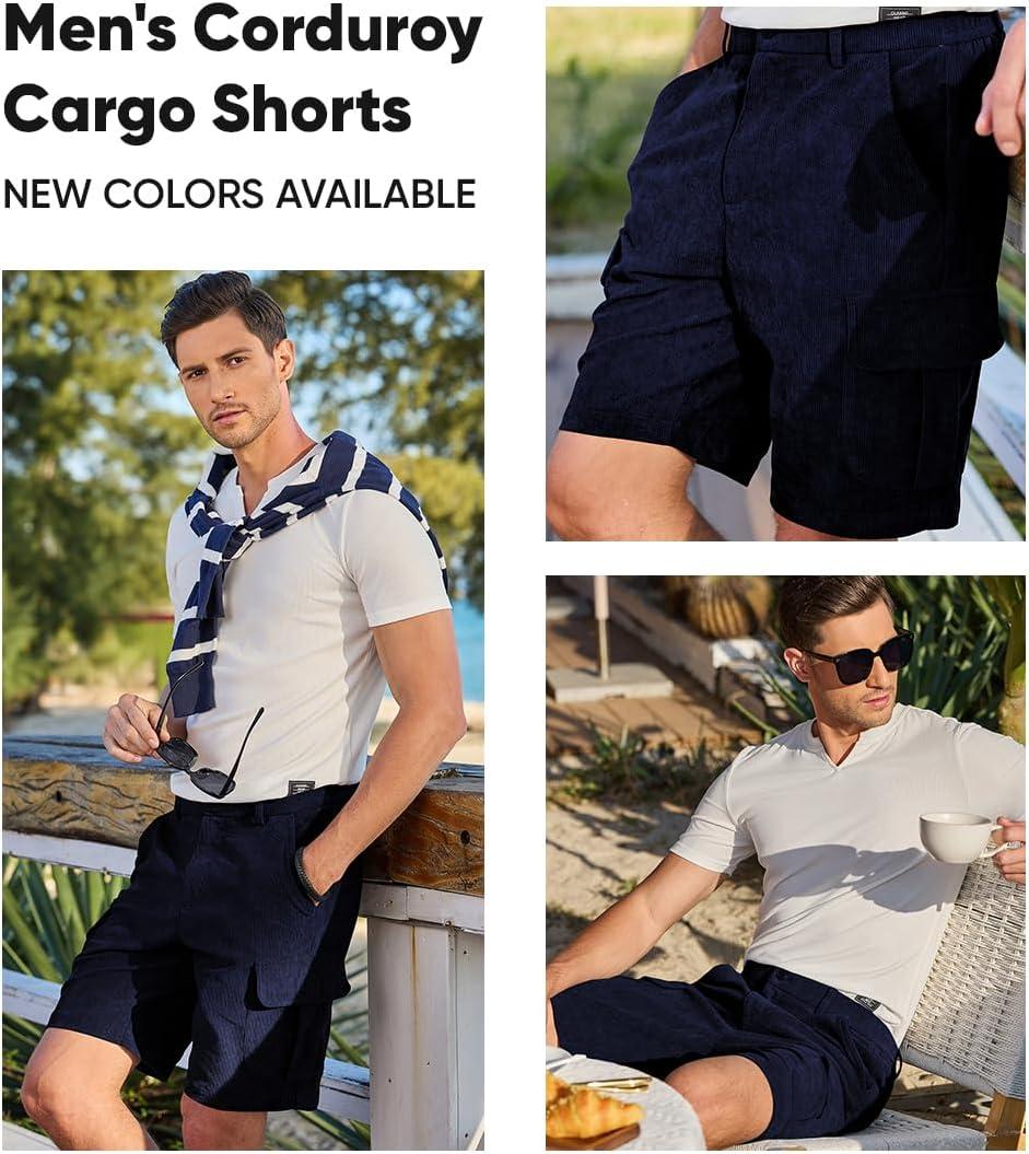 imageJMIERR Mens Cargo Shorts Corduroy Casual Elastic Waist Lightweight Outdoor Hiking Work ShortNavy Blue