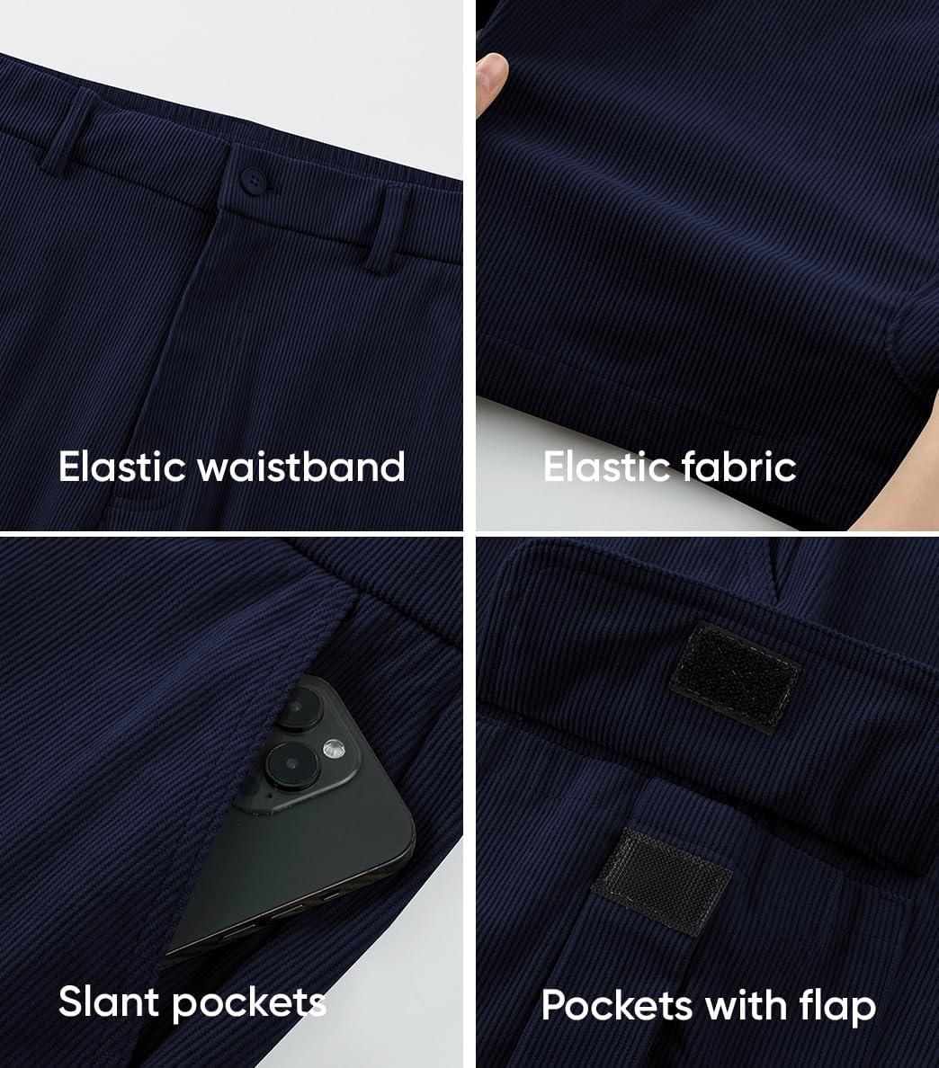 imageJMIERR Mens Cargo Shorts Corduroy Casual Elastic Waist Lightweight Outdoor Hiking Work ShortNavy Blue