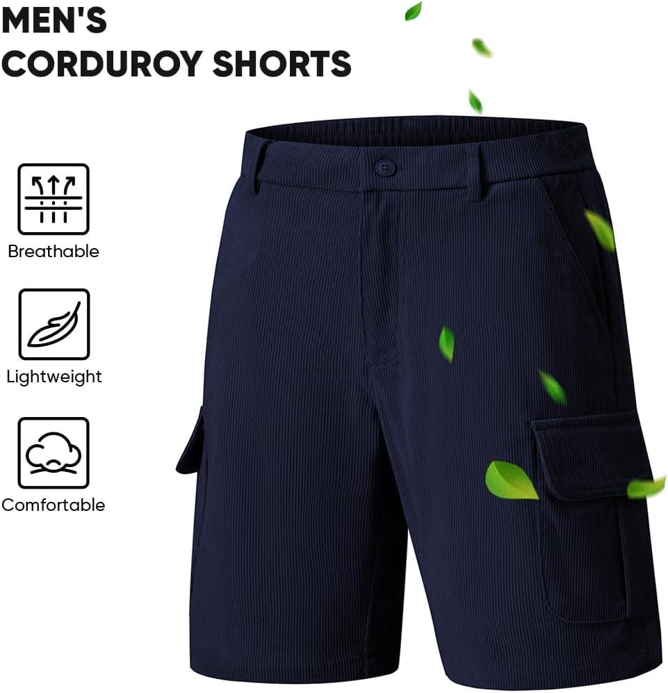 imageJMIERR Mens Cargo Shorts Corduroy Casual Elastic Waist Lightweight Outdoor Hiking Work ShortNavy Blue