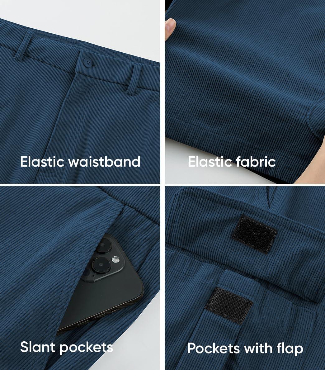 imageJMIERR Mens Cargo Shorts Corduroy Casual Elastic Waist Lightweight Outdoor Hiking Work ShortSail Blue