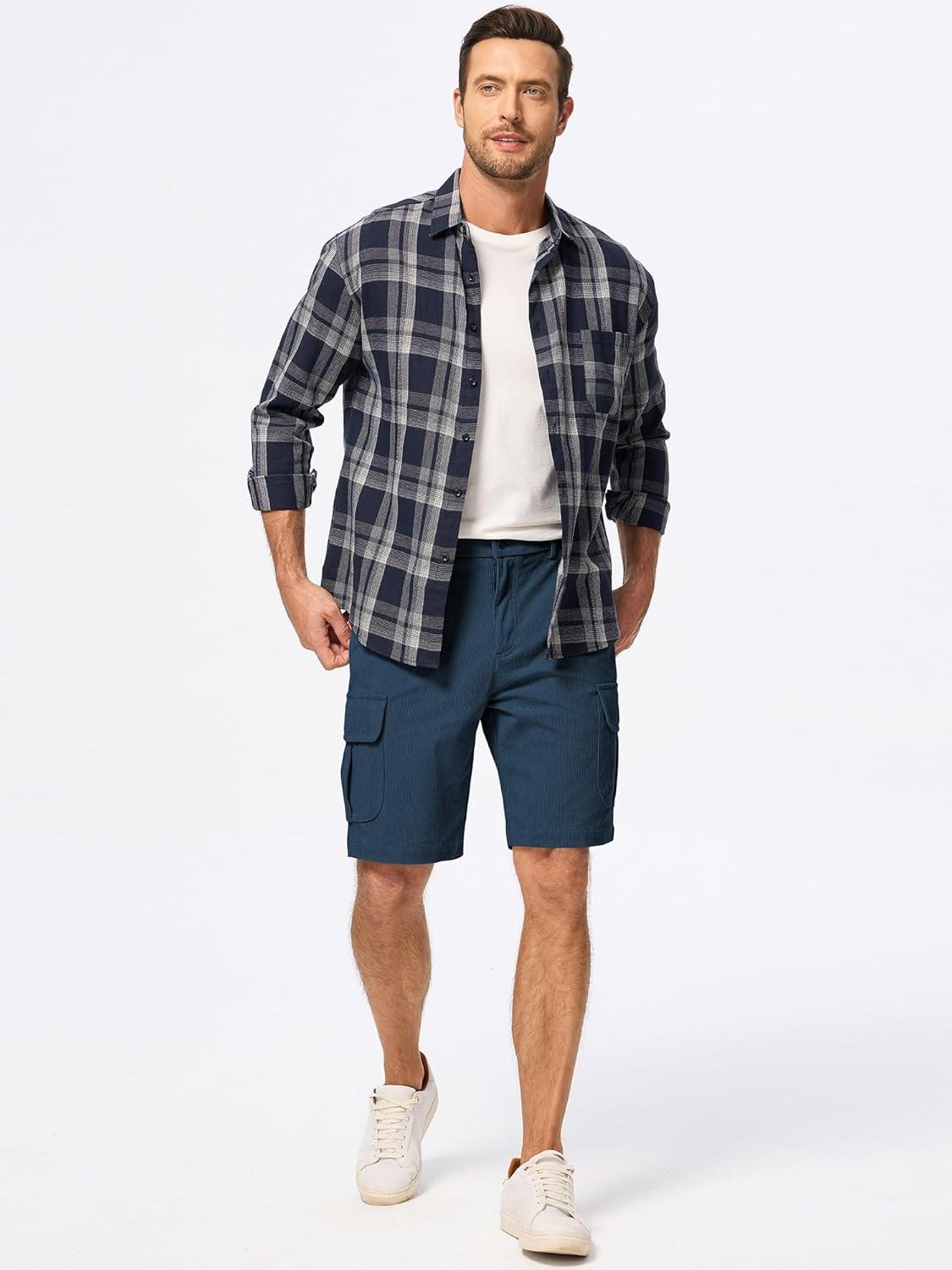 imageJMIERR Mens Cargo Shorts Corduroy Casual Elastic Waist Lightweight Outdoor Hiking Work ShortSail Blue