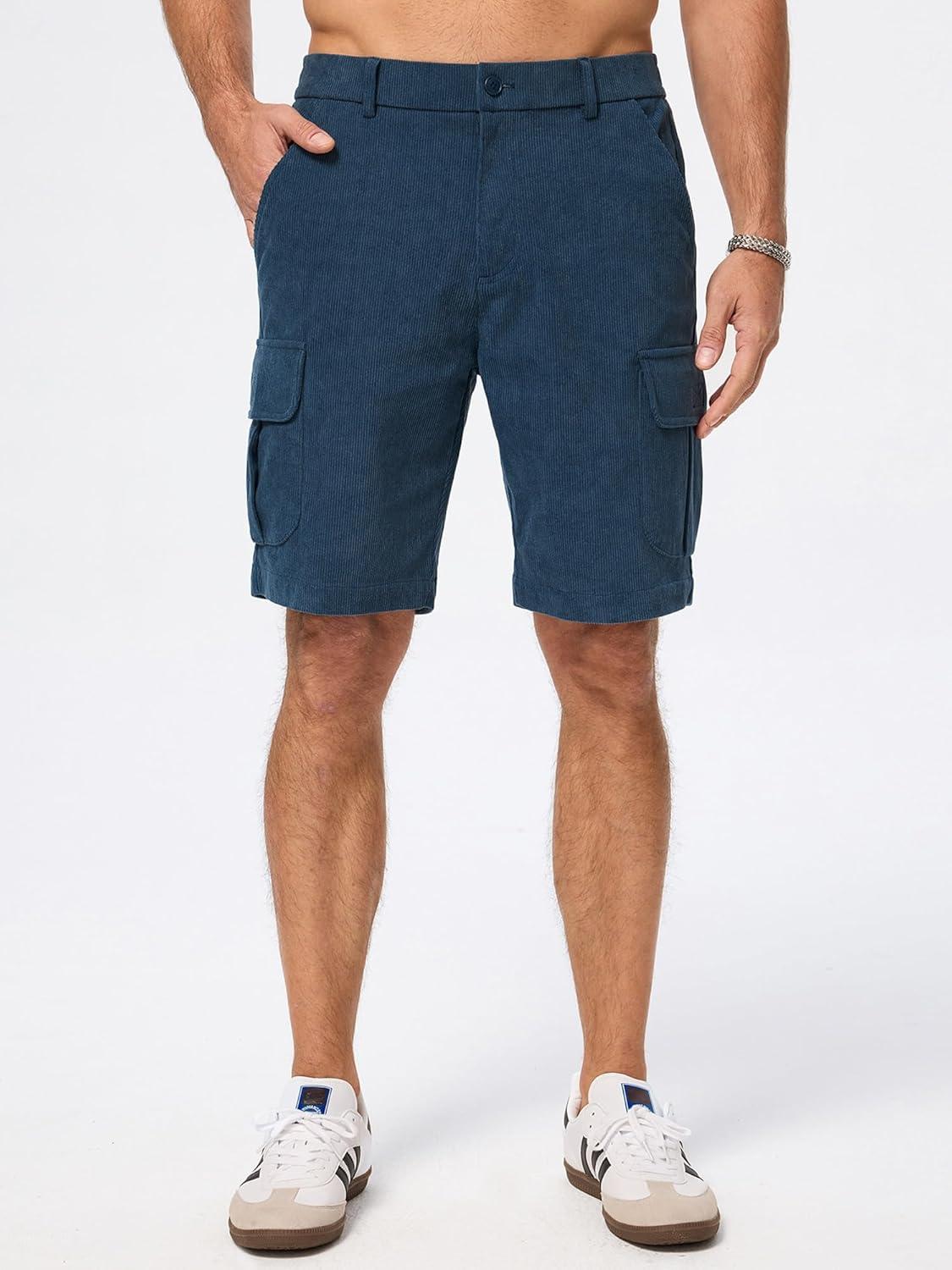 imageJMIERR Mens Cargo Shorts Corduroy Casual Elastic Waist Lightweight Outdoor Hiking Work ShortSail Blue