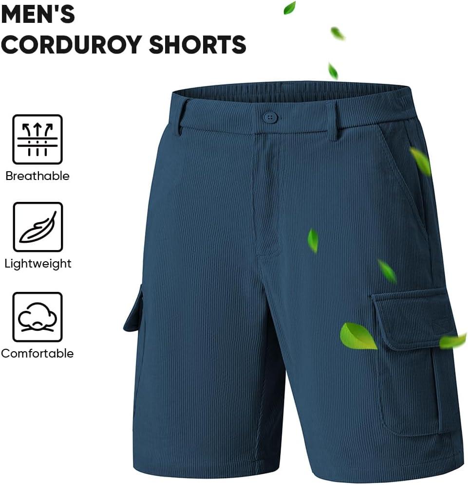 imageJMIERR Mens Cargo Shorts Corduroy Casual Elastic Waist Lightweight Outdoor Hiking Work ShortSail Blue