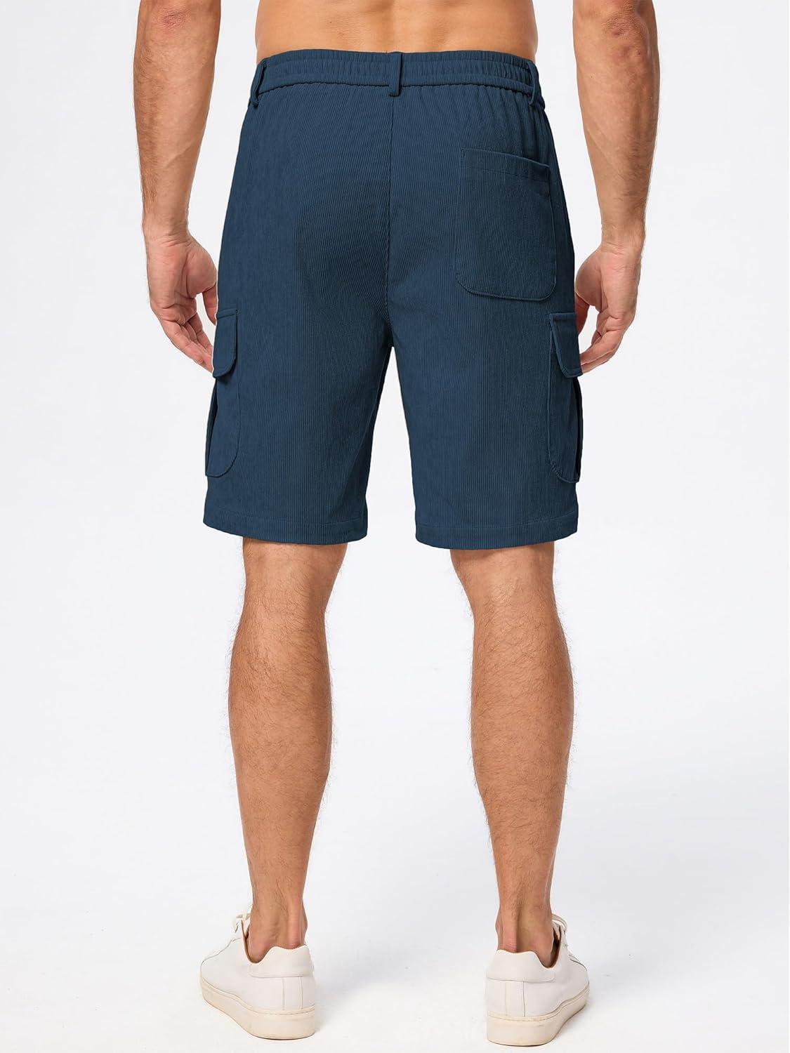imageJMIERR Mens Cargo Shorts Corduroy Casual Elastic Waist Lightweight Outdoor Hiking Work ShortSail Blue