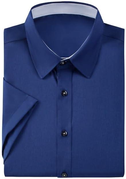 imageJMIERR Mens Casual Button Down Shirts WrinkleFree Short Sleeve Business Dress ShirtA Blue