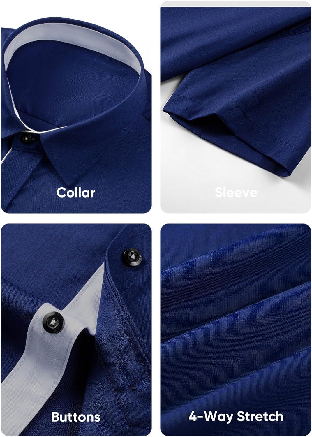 imageJMIERR Mens Casual Button Down Shirts WrinkleFree Short Sleeve Business Dress ShirtA Blue