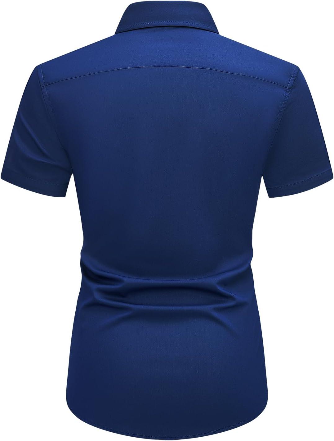 imageJMIERR Mens Casual Button Down Shirts WrinkleFree Short Sleeve Business Dress ShirtA Blue