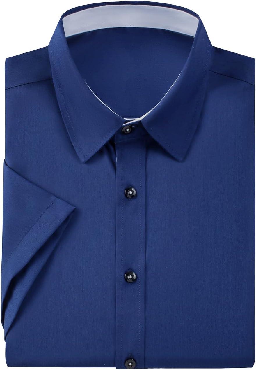 imageJMIERR Mens Casual Button Down Shirts WrinkleFree Short Sleeve Business Dress ShirtA Blue