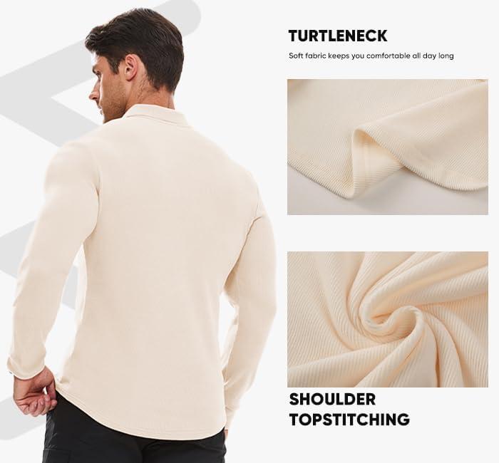 imageJMIERR Mens Casual Buttonless Polo Shirt Long Sleeve V Neck Ribbed Knit Golf ShirtsA Beige White