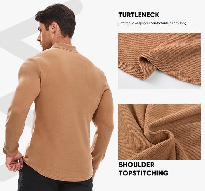 imageJMIERR Mens Casual Buttonless Polo Shirt Long Sleeve V Neck Ribbed Knit Golf ShirtsA Camel