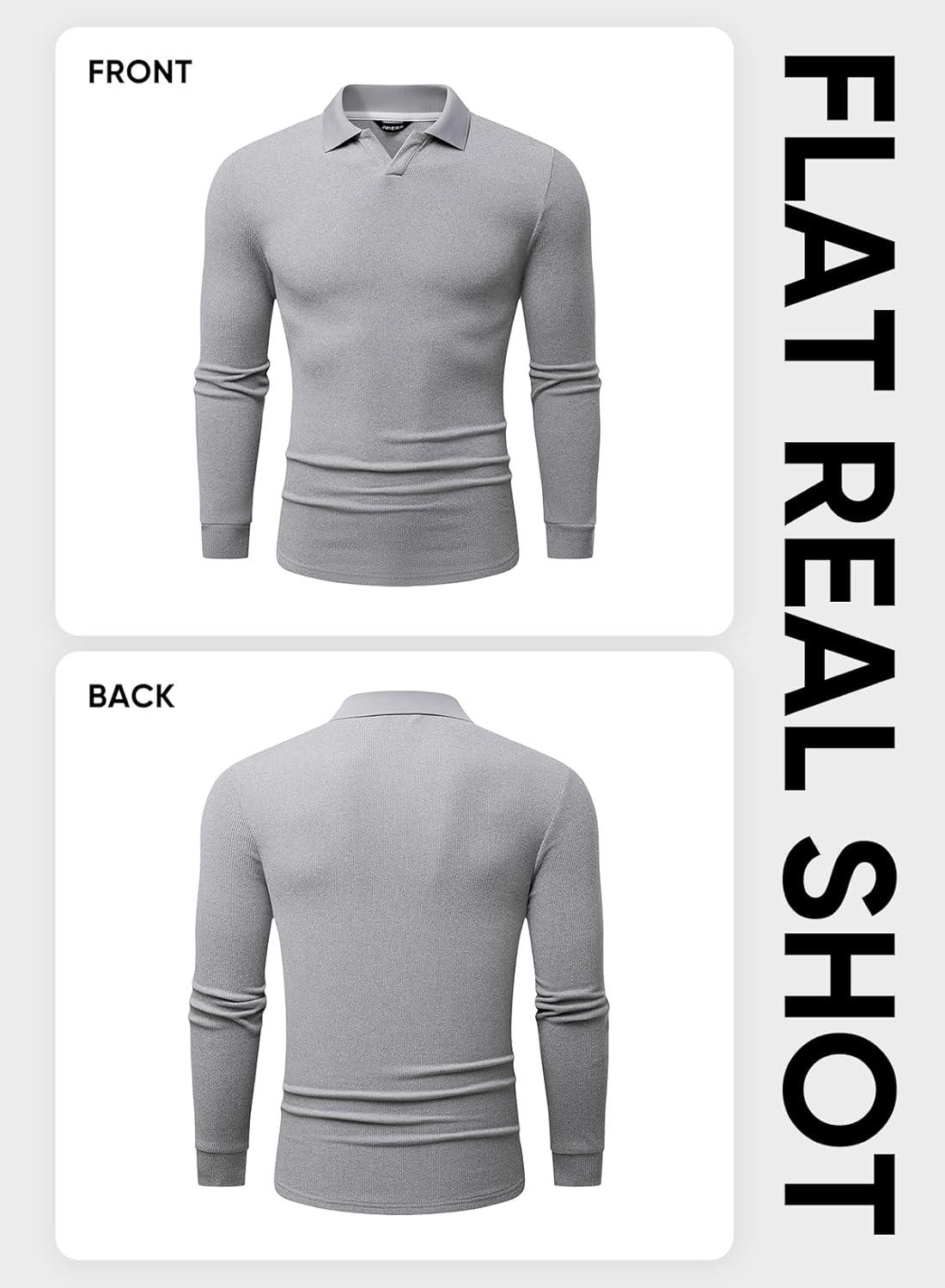imageJMIERR Mens Casual Buttonless Polo Shirt Long Sleeve V Neck Ribbed Knit Golf ShirtsA Light Grey