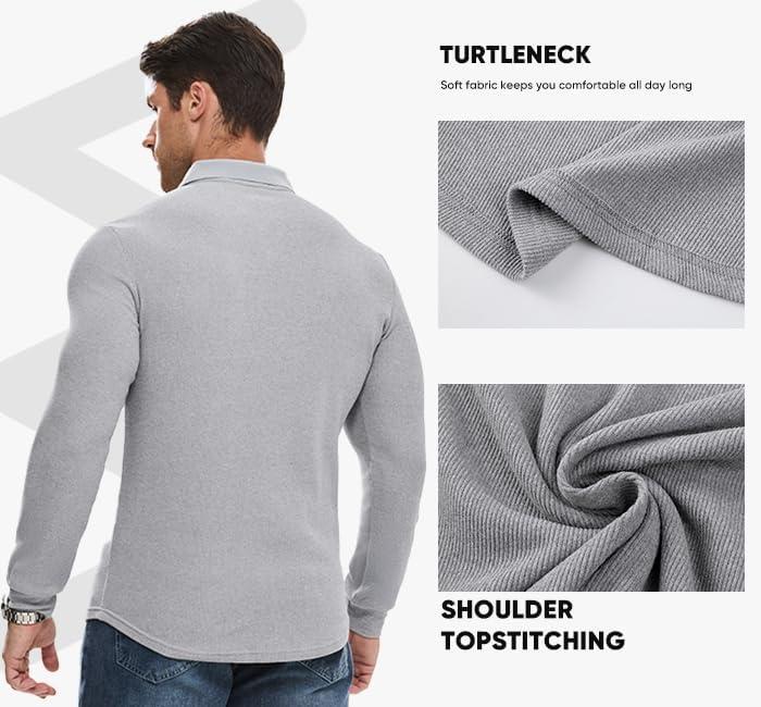 imageJMIERR Mens Casual Buttonless Polo Shirt Long Sleeve V Neck Ribbed Knit Golf ShirtsA Light Grey