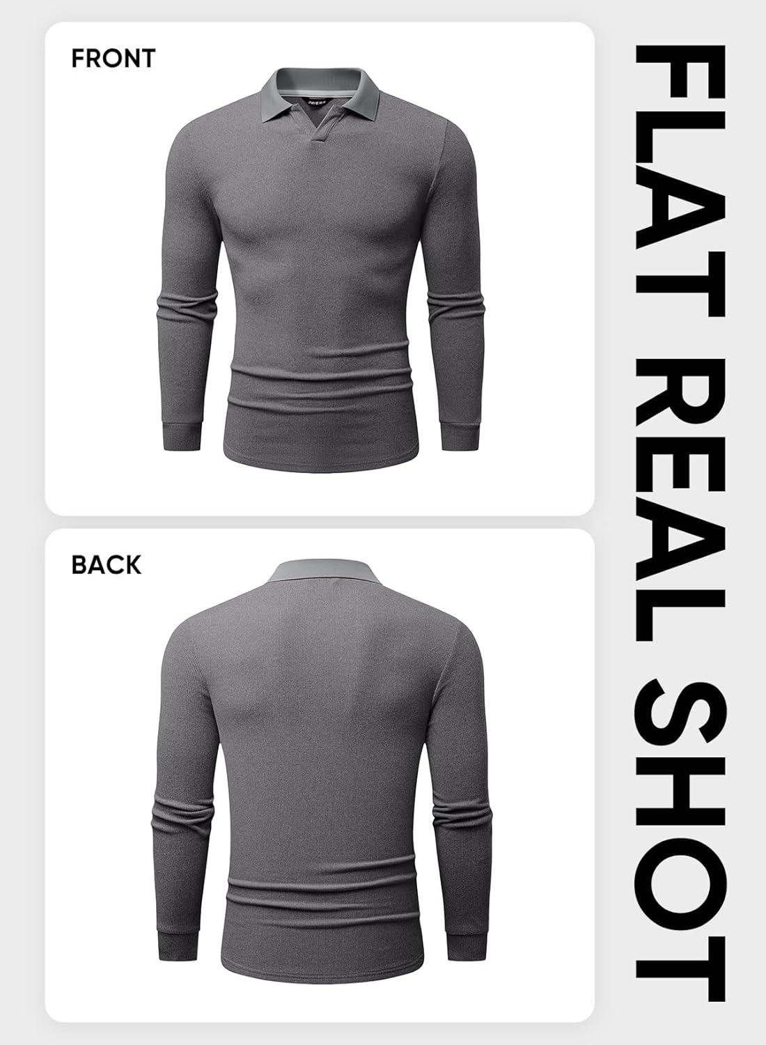 imageJMIERR Mens Casual Buttonless Polo Shirt Long Sleeve V Neck Ribbed Knit Golf ShirtsA Medium Grey