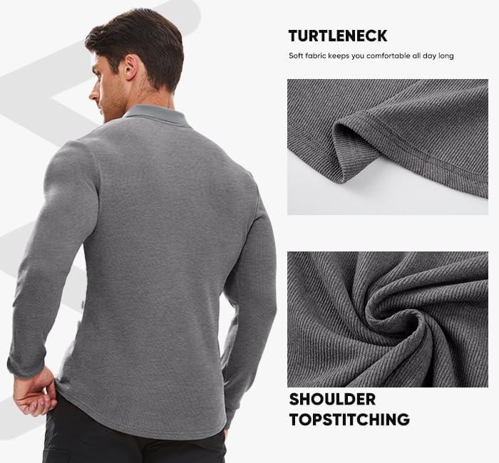 imageJMIERR Mens Casual Buttonless Polo Shirt Long Sleeve V Neck Ribbed Knit Golf ShirtsA Medium Grey