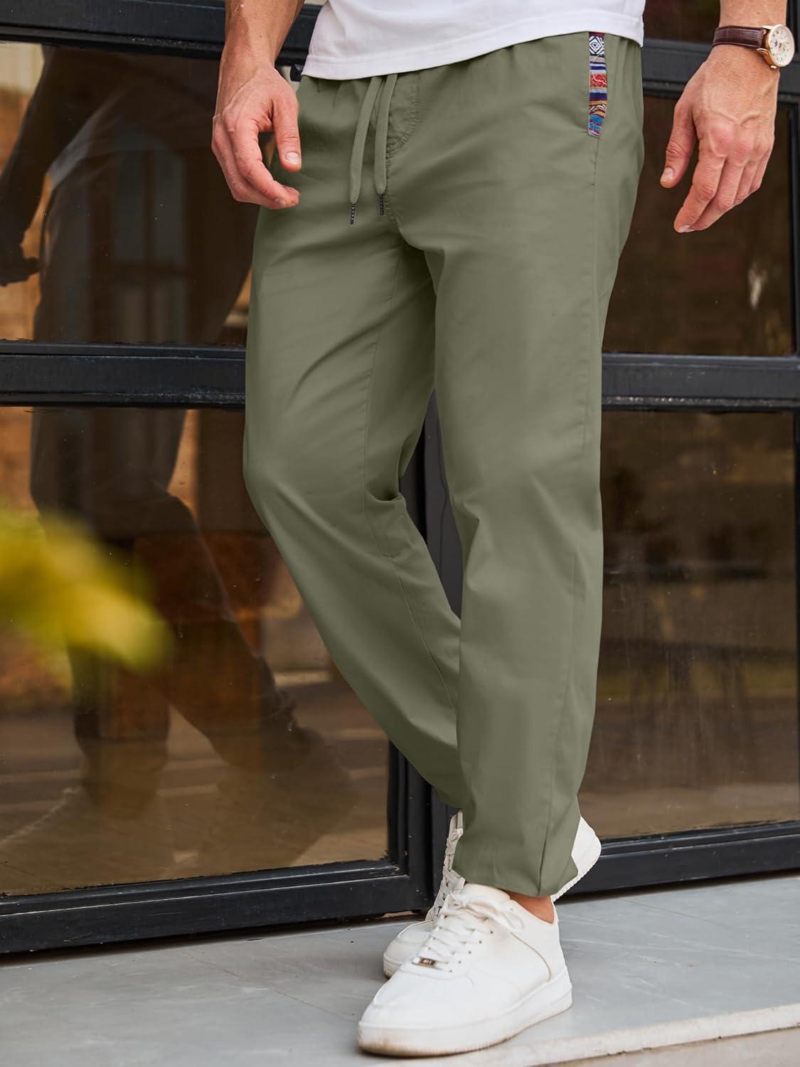 imageJMIERR Mens Casual Chino Joggers Pants Cotton Twill Elastic Drawstring Waist Tapered Pants with PocketsVineyard Green