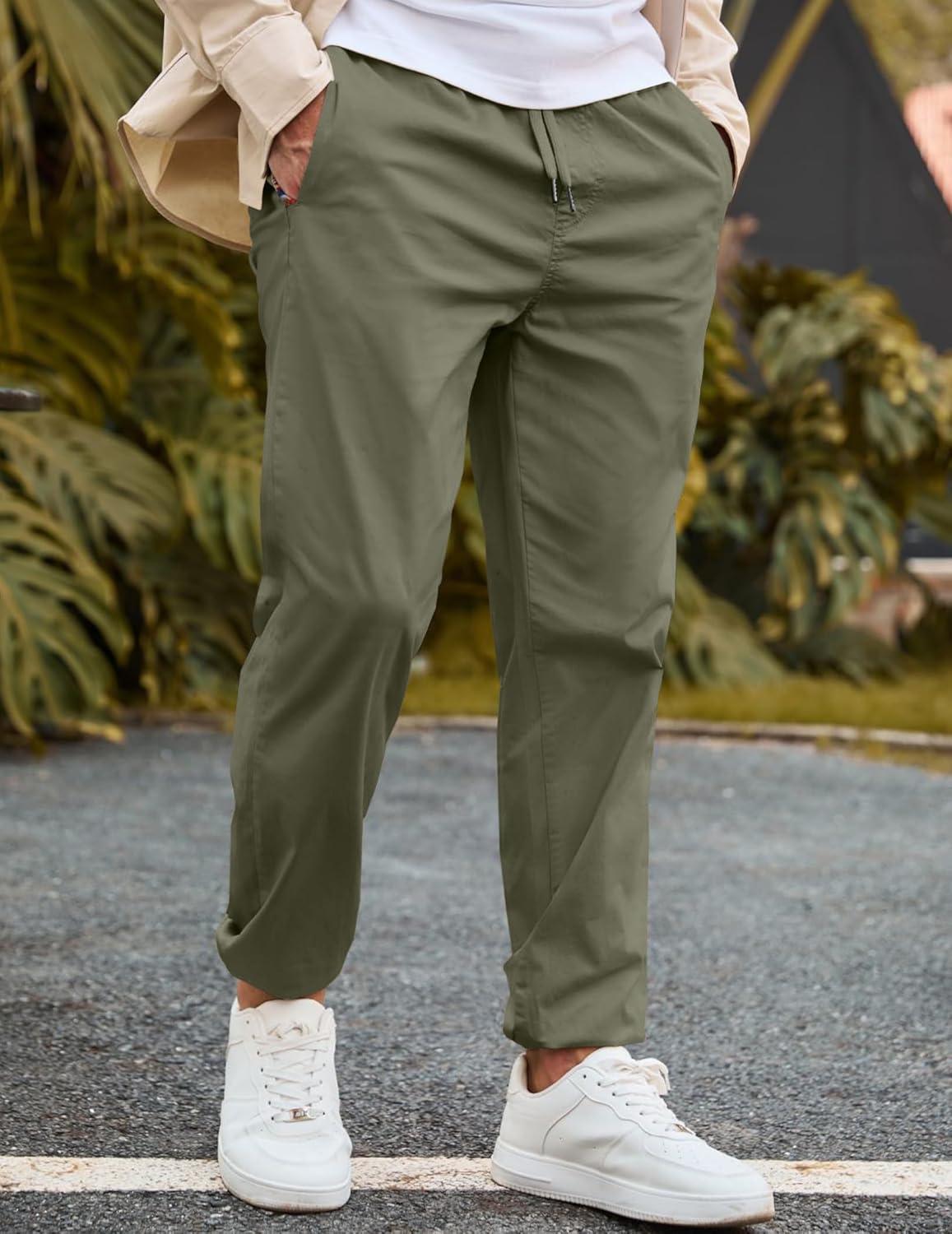 imageJMIERR Mens Casual Chino Joggers Pants Cotton Twill Elastic Drawstring Waist Tapered Pants with PocketsVineyard Green