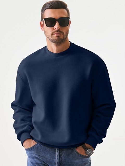 imageJMIERR Mens Casual Long Sleeves Crewneck Sweatshirts Cotton Pullover Sweatshirt for MenBlue