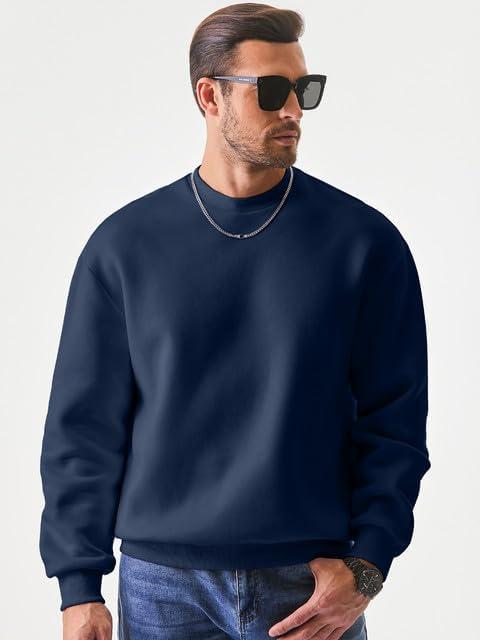 imageJMIERR Mens Casual Long Sleeves Crewneck Sweatshirts Cotton Pullover Sweatshirt for MenBlue