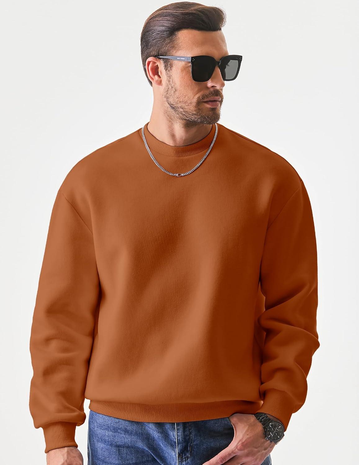 imageJMIERR Mens Casual Long Sleeves Crewneck Sweatshirts Cotton Pullover Sweatshirt for MenChestnut