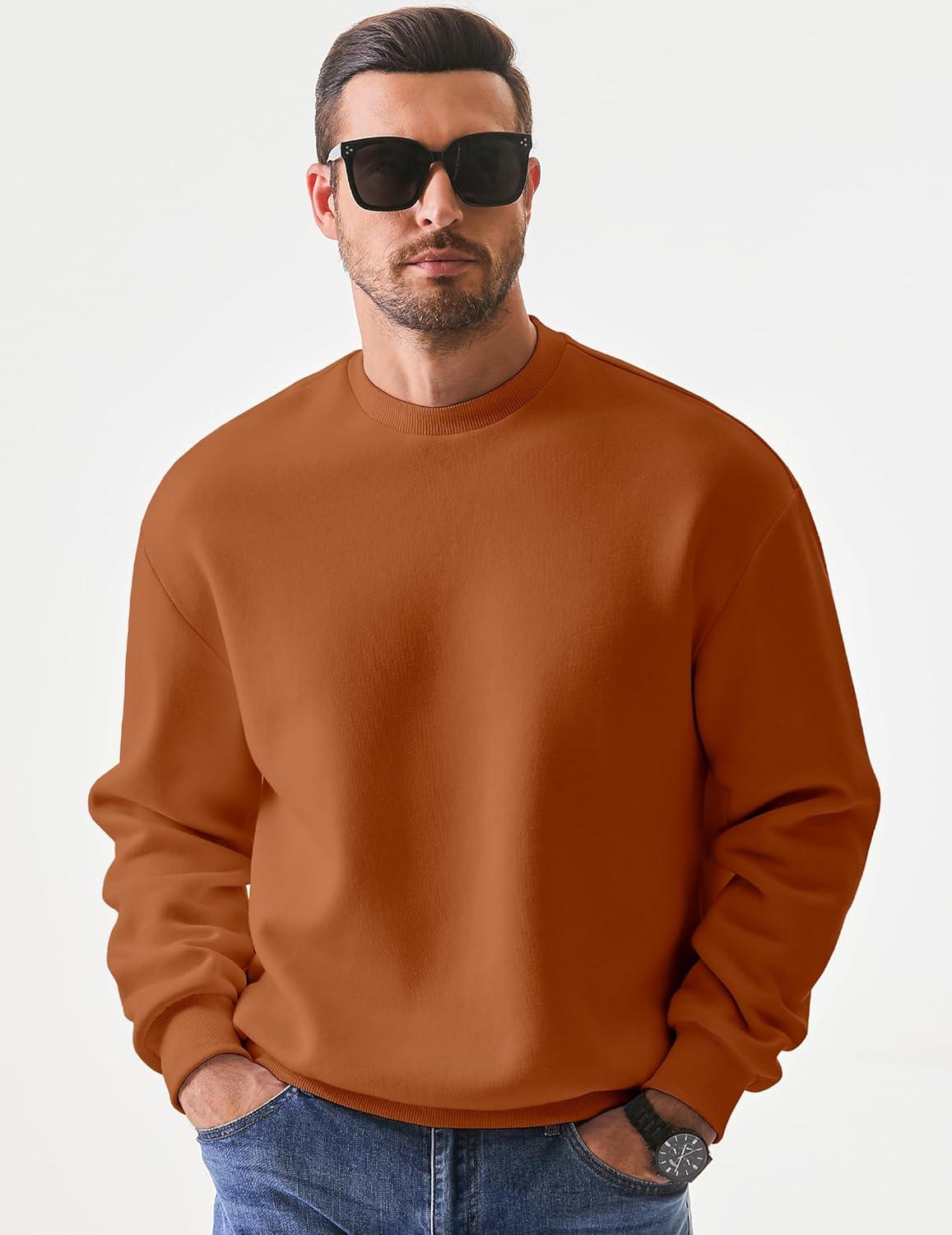 imageJMIERR Mens Casual Long Sleeves Crewneck Sweatshirts Cotton Pullover Sweatshirt for MenChestnut