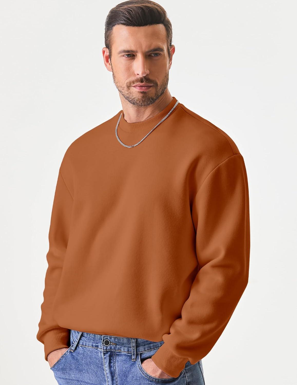 imageJMIERR Mens Casual Long Sleeves Crewneck Sweatshirts Cotton Pullover Sweatshirt for MenChestnut