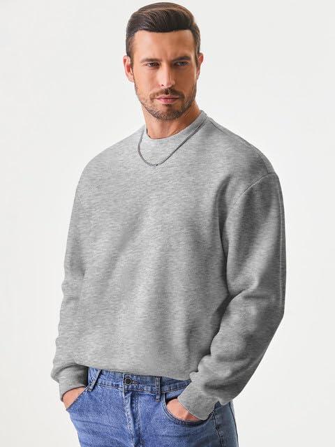 imageJMIERR Mens Casual Long Sleeves Crewneck Sweatshirts Cotton Pullover Sweatshirt for MenGrey