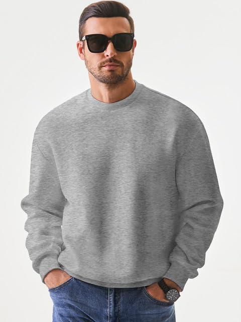 imageJMIERR Mens Casual Long Sleeves Crewneck Sweatshirts Cotton Pullover Sweatshirt for MenGrey