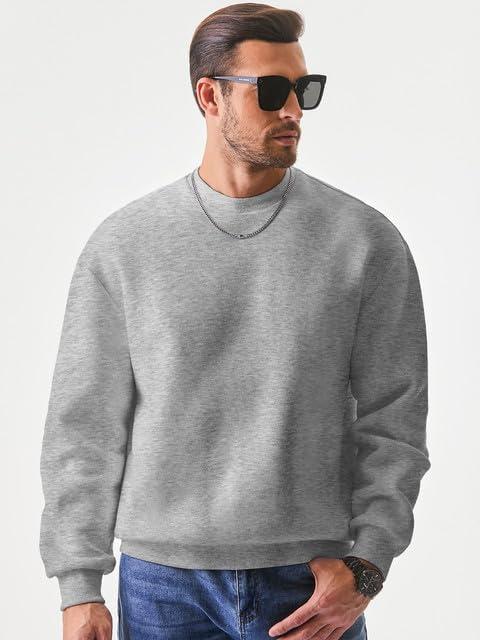 imageJMIERR Mens Casual Long Sleeves Crewneck Sweatshirts Cotton Pullover Sweatshirt for MenGrey