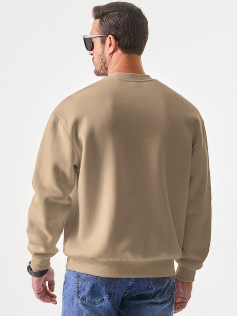 imageJMIERR Mens Casual Long Sleeves Crewneck Sweatshirts Cotton Pullover Sweatshirt for MenKhaki