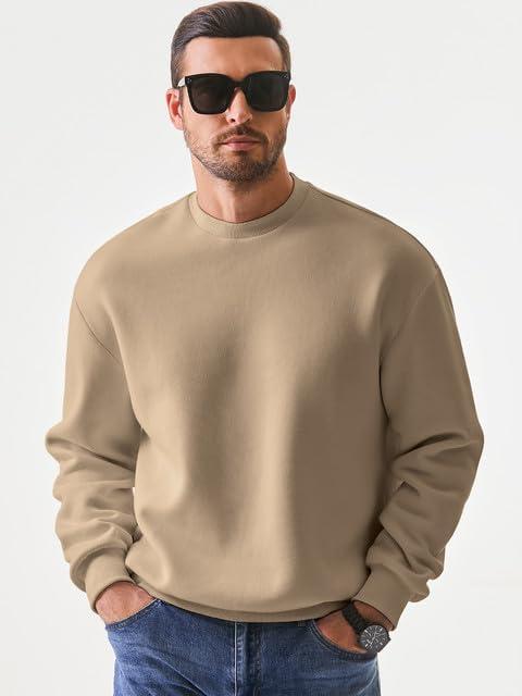 imageJMIERR Mens Casual Long Sleeves Crewneck Sweatshirts Cotton Pullover Sweatshirt for MenKhaki