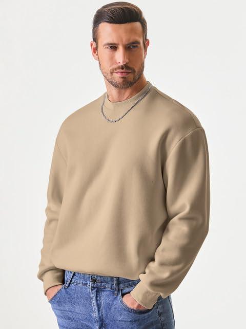 imageJMIERR Mens Casual Long Sleeves Crewneck Sweatshirts Cotton Pullover Sweatshirt for MenKhaki
