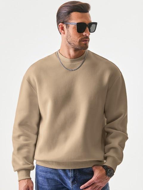 imageJMIERR Mens Casual Long Sleeves Crewneck Sweatshirts Cotton Pullover Sweatshirt for MenKhaki