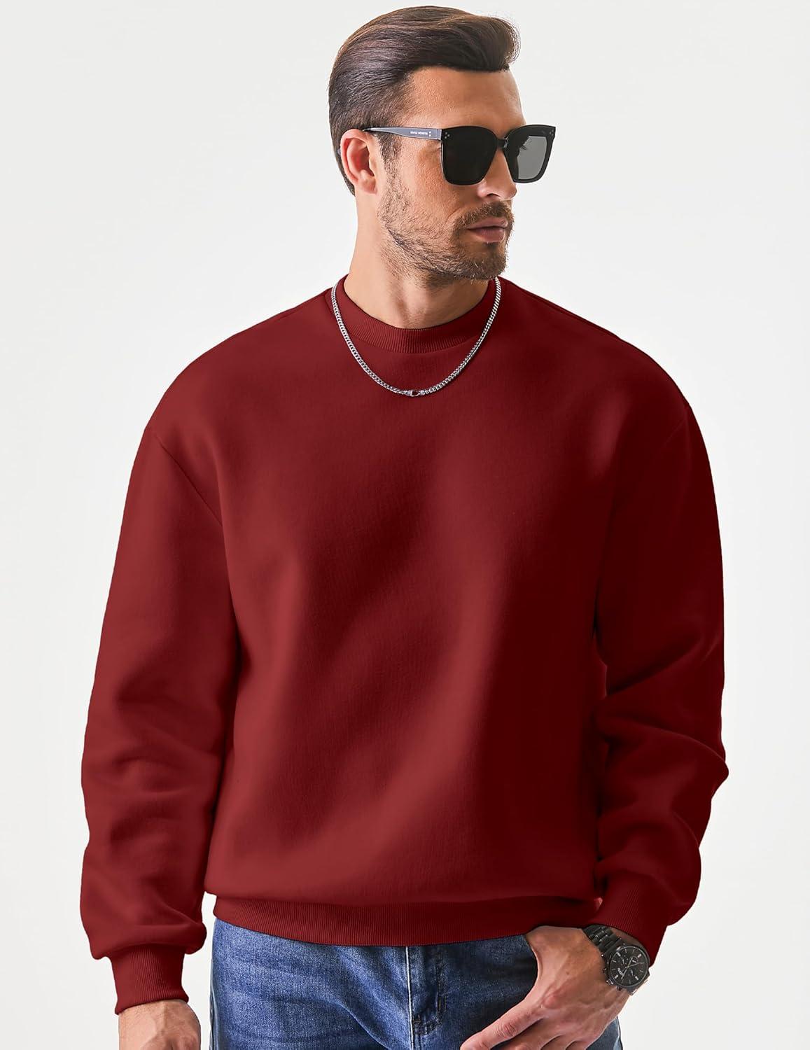 imageJMIERR Mens Casual Long Sleeves Crewneck Sweatshirts Cotton Pullover Sweatshirt for MenRed