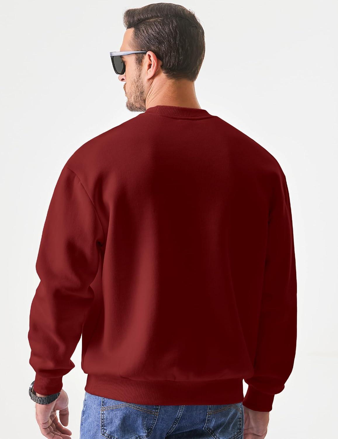 imageJMIERR Mens Casual Long Sleeves Crewneck Sweatshirts Cotton Pullover Sweatshirt for MenRed