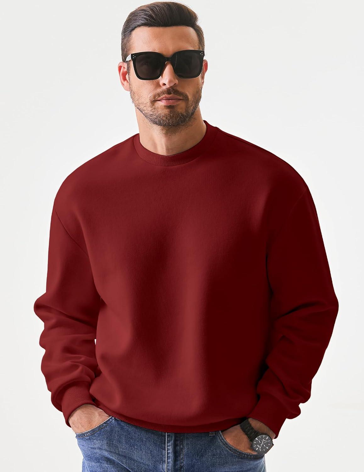 imageJMIERR Mens Casual Long Sleeves Crewneck Sweatshirts Cotton Pullover Sweatshirt for MenRed