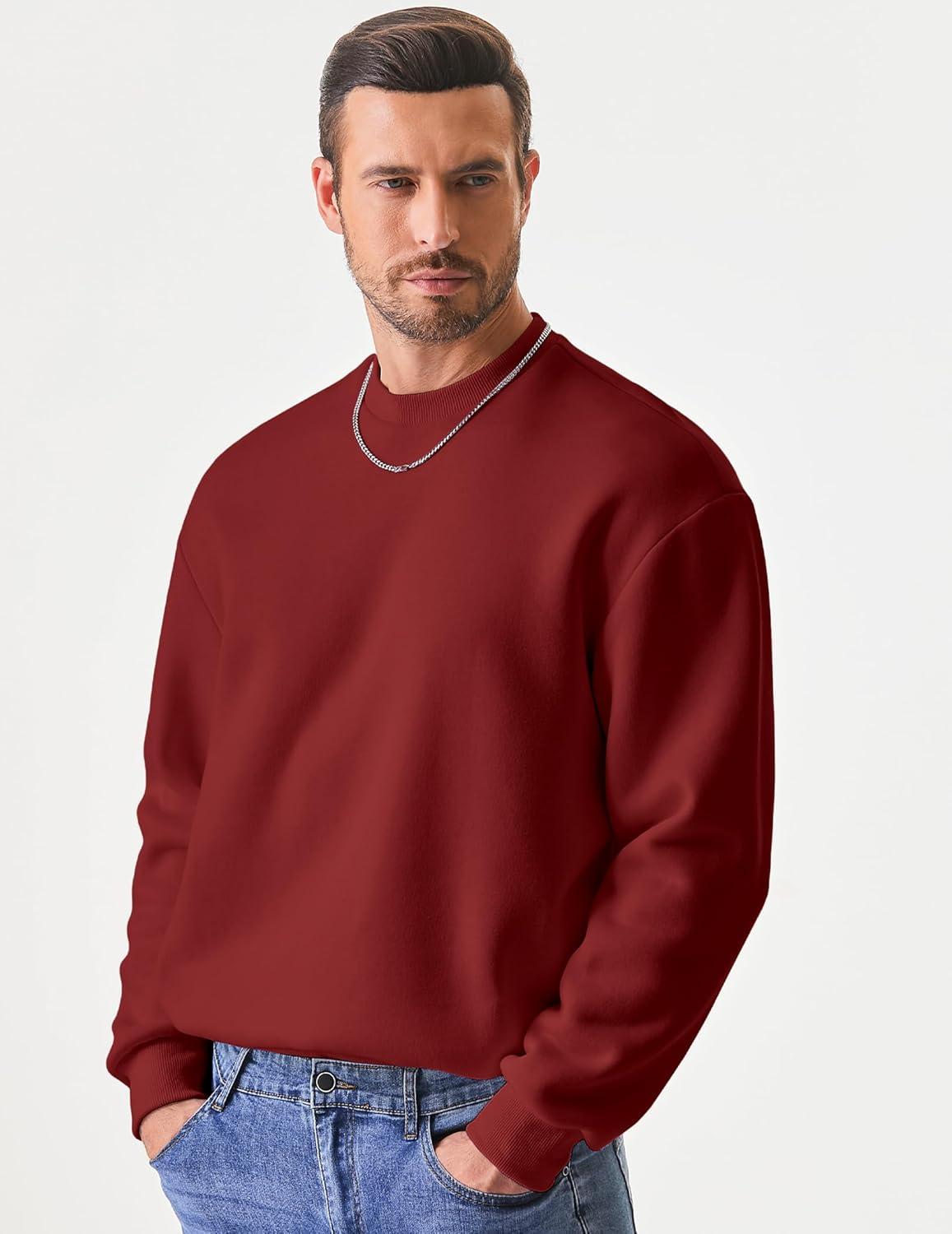 imageJMIERR Mens Casual Long Sleeves Crewneck Sweatshirts Cotton Pullover Sweatshirt for MenRed