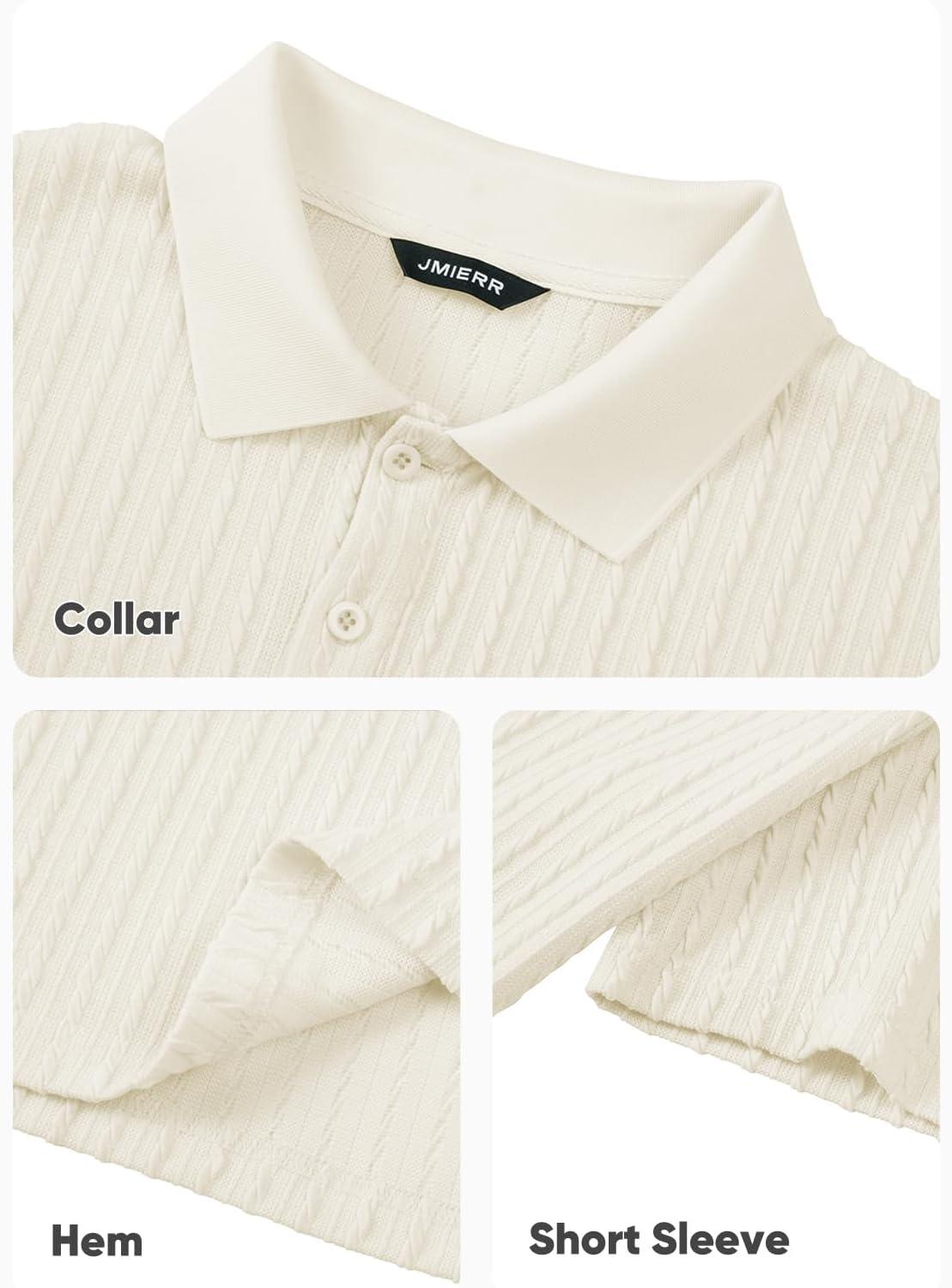 imageJMIERR Mens Casual Polo Shirt Summer Short Sleeve Vacation Button Beach Knit Stretchy Golf Shirts1 Beige